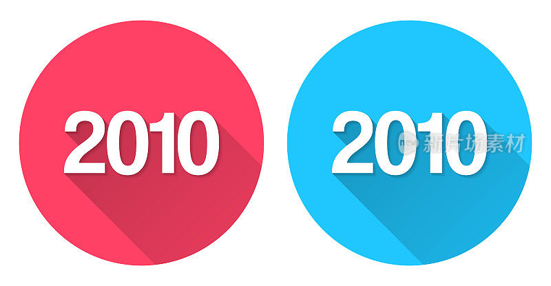 2010 - 2010。圆形图标与长阴影在红色或蓝色的背景
